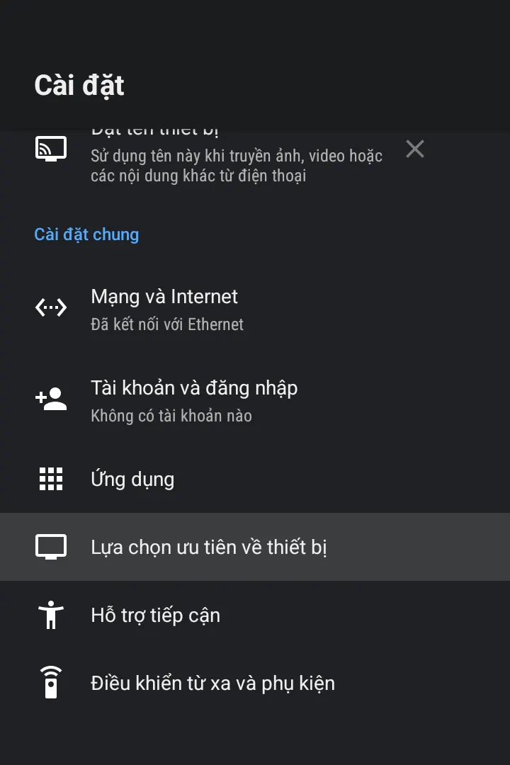 Mở Cài đặt của tivi